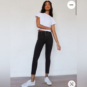 Denim Forum The Yoko High Rise Black Slim Raw Hem Cropped (25)